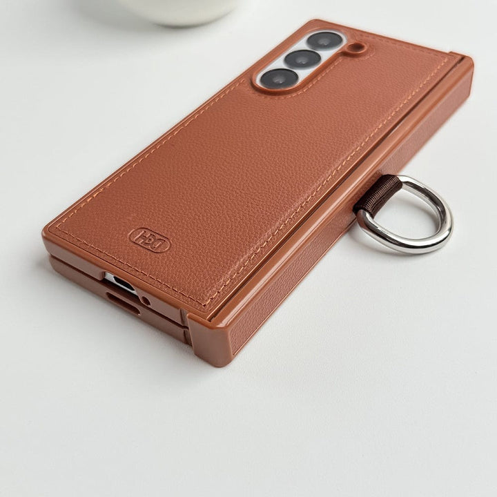 FRATO Fold 6 Collection Samsung Galaxy Z Fold 6 PU Leather Hinge Protection Metal Ring Case Cover