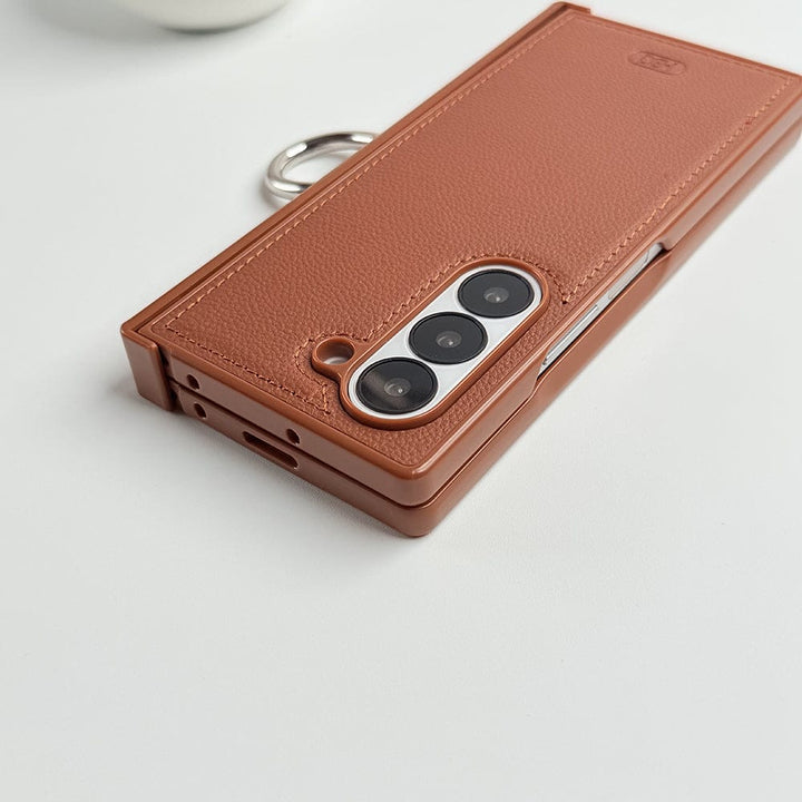 FRATO Fold 6 Collection Samsung Galaxy Z Fold 6 PU Leather Hinge Protection Metal Ring Case Cover