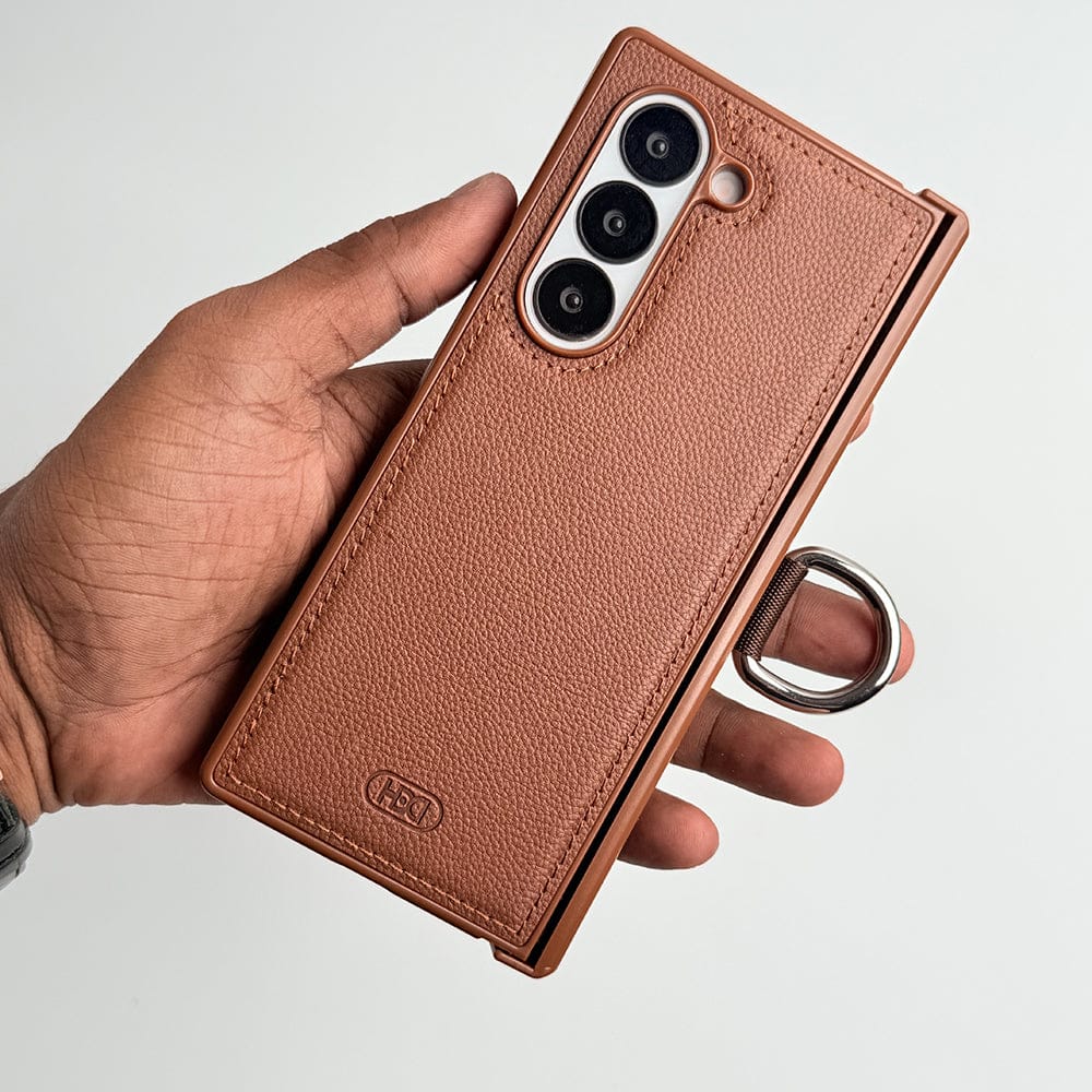 FRATO Fold 6 Collection Samsung Galaxy Z Fold 6 PU Leather Hinge Protection Metal Ring Case Cover