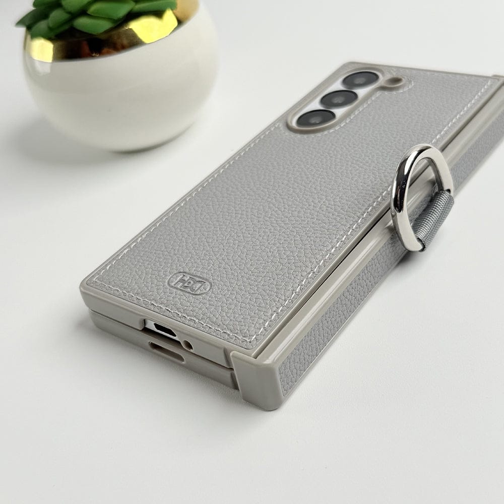 FRATO Fold 6 Collection Samsung Galaxy Z Fold 6 PU Leather Hinge Protection Metal Ring Case Cover