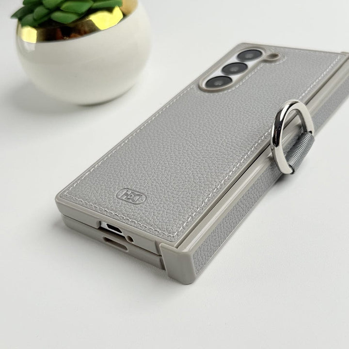 FRATO Fold 6 Collection Samsung Galaxy Z Fold 6 PU Leather Hinge Protection Metal Ring Case Cover