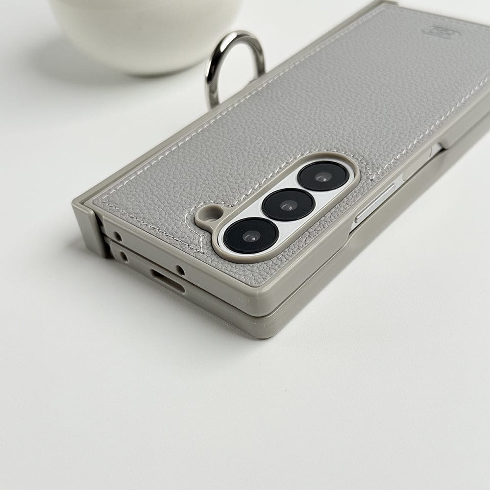 FRATO Fold 6 Collection Samsung Galaxy Z Fold 6 PU Leather Hinge Protection Metal Ring Case Cover