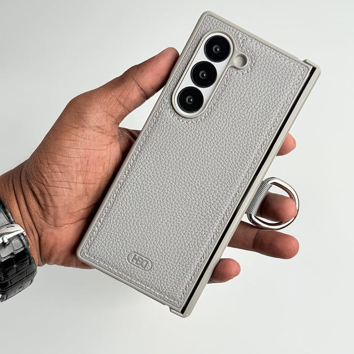FRATO Fold 6 Collection Samsung Galaxy Z Fold 6 PU Leather Hinge Protection Metal Ring Case Cover