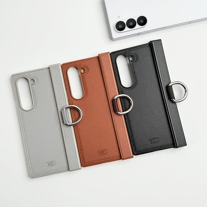 FRATO Fold 6 Collection Samsung Galaxy Z Fold 6 PU Leather Hinge Protection Metal Ring Case Cover