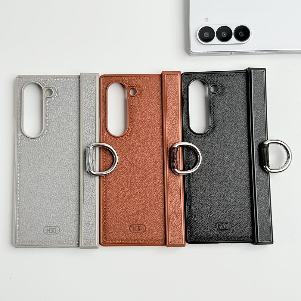 FRATO Fold 6 Collection Samsung Galaxy Z Fold 6 PU Leather Hinge Protection Metal Ring Case Cover