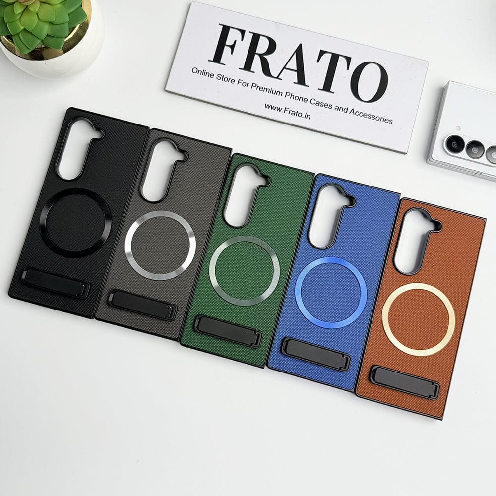 FRATO Fold 6 Collection Samsung Galaxy Z Fold 6 PU Leather MS Ring Kick Stand Cover