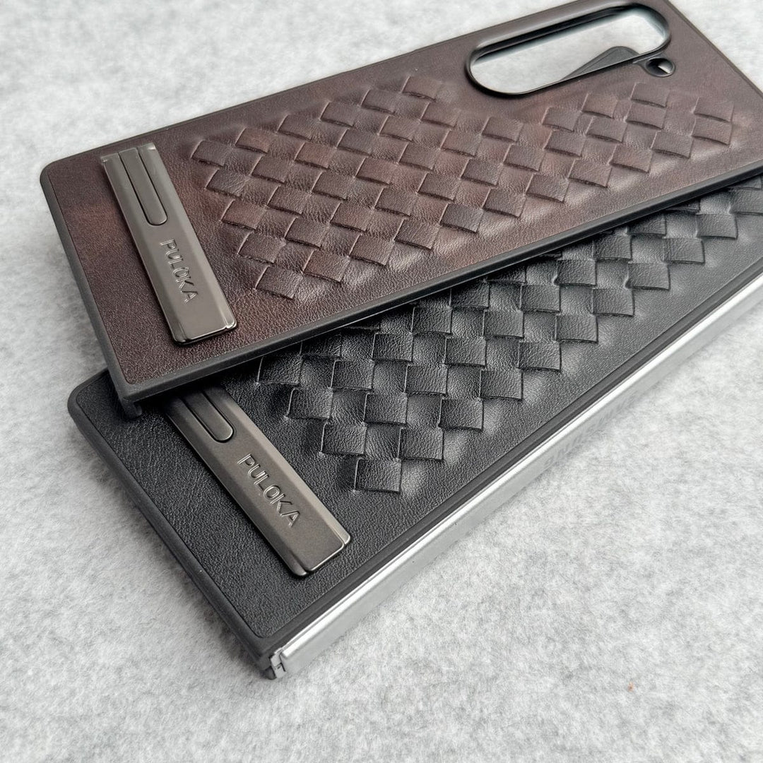 FRATO Fold 6 Collection Samsung Galaxy Z Fold 6 PU Weave Leather with Metal Kickstand Slim Back Cover