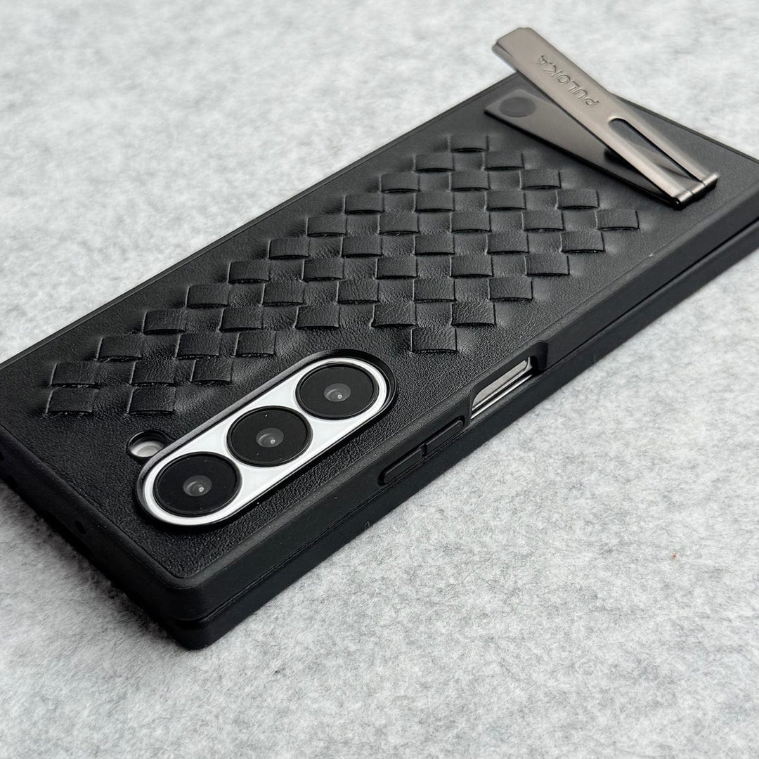 FRATO Fold 6 Collection Samsung Galaxy Z Fold 6 PU Weave Leather with Metal Kickstand Slim Back Cover