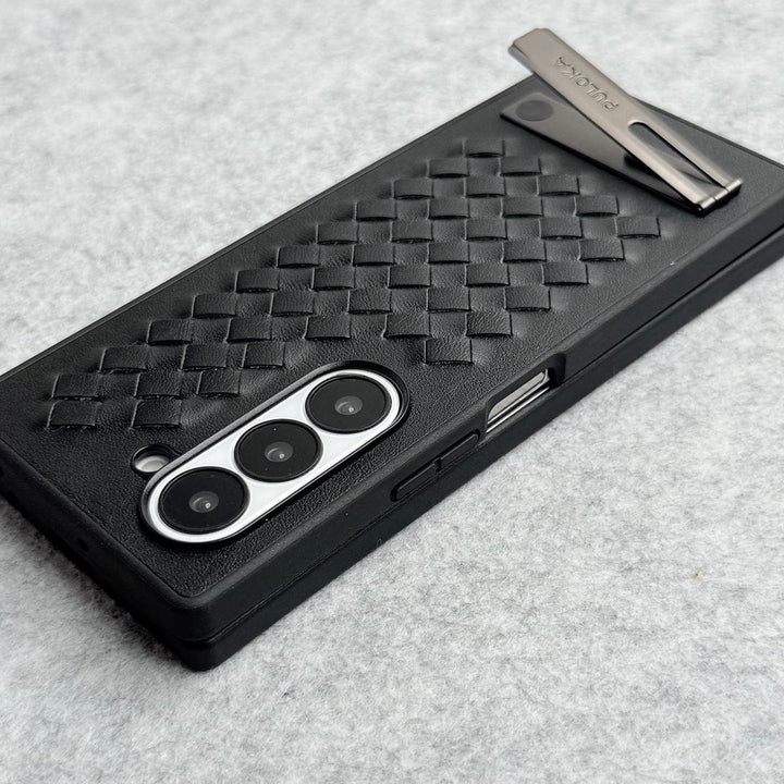 FRATO Fold 6 Collection Samsung Galaxy Z Fold 6 PU Weave Leather with Metal Kickstand Slim Back Cover