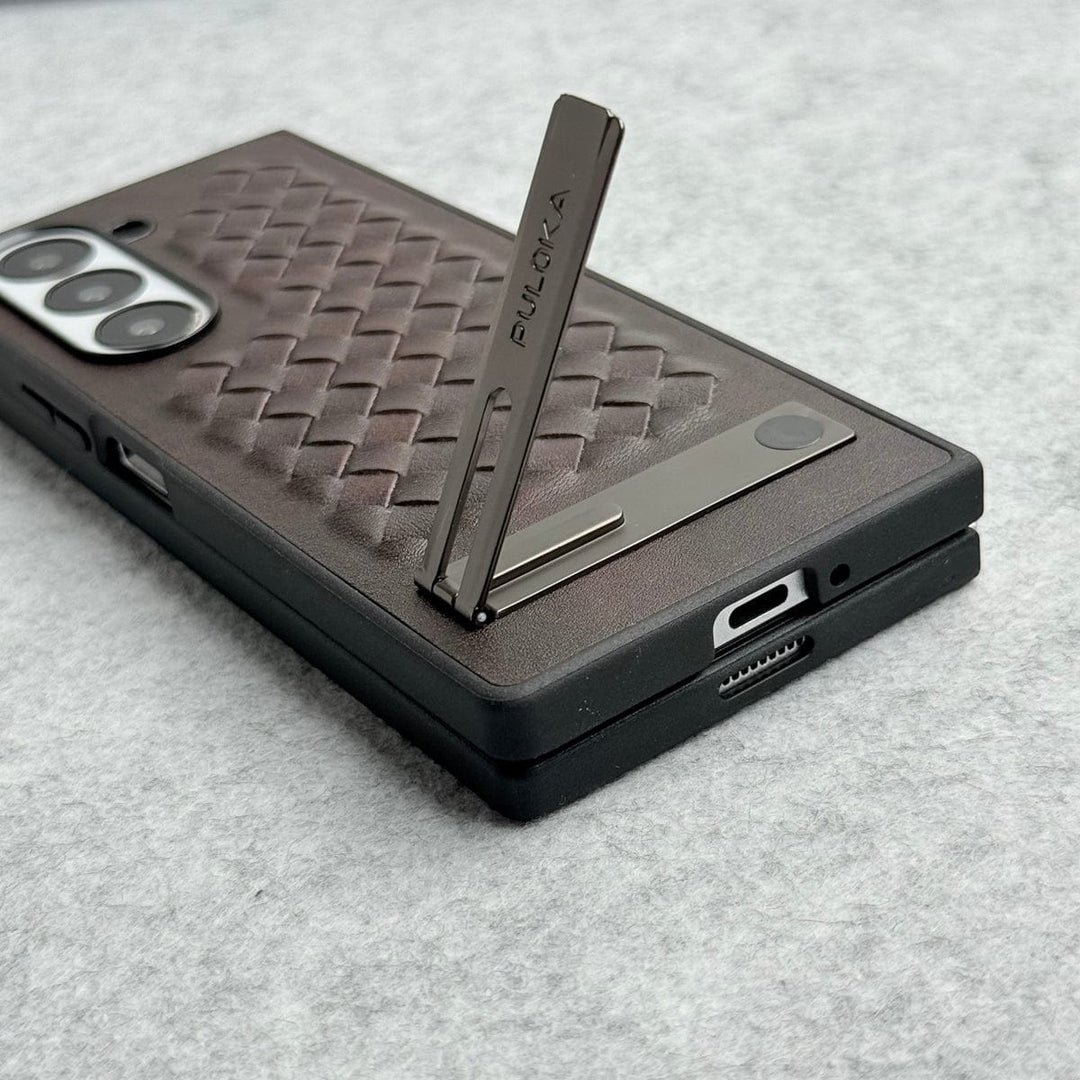 FRATO Fold 6 Collection Samsung Galaxy Z Fold 6 PU Weave Leather with Metal Kickstand Slim Back Cover