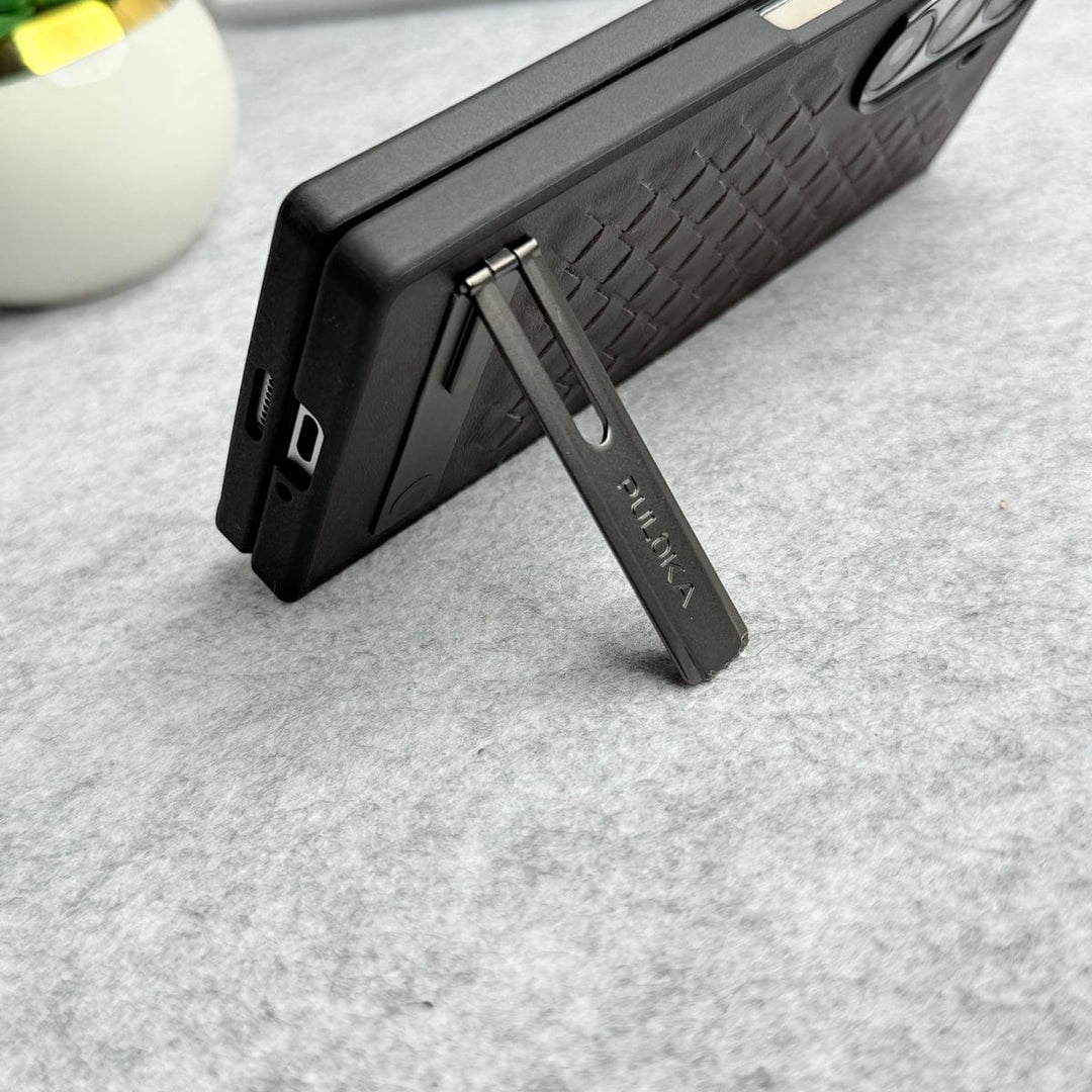 FRATO Fold 6 Collection Samsung Galaxy Z Fold 6 PU Weave Leather with Metal Kickstand Slim Back Cover