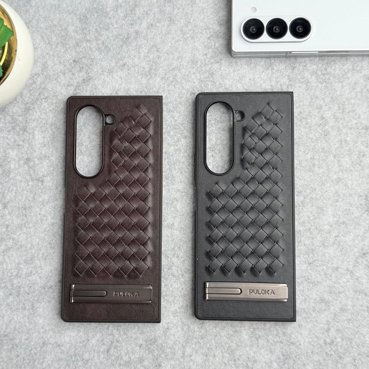 FRATO Fold 6 Collection Samsung Galaxy Z Fold 6 PU Weave Leather with Metal Kickstand Slim Back Cover