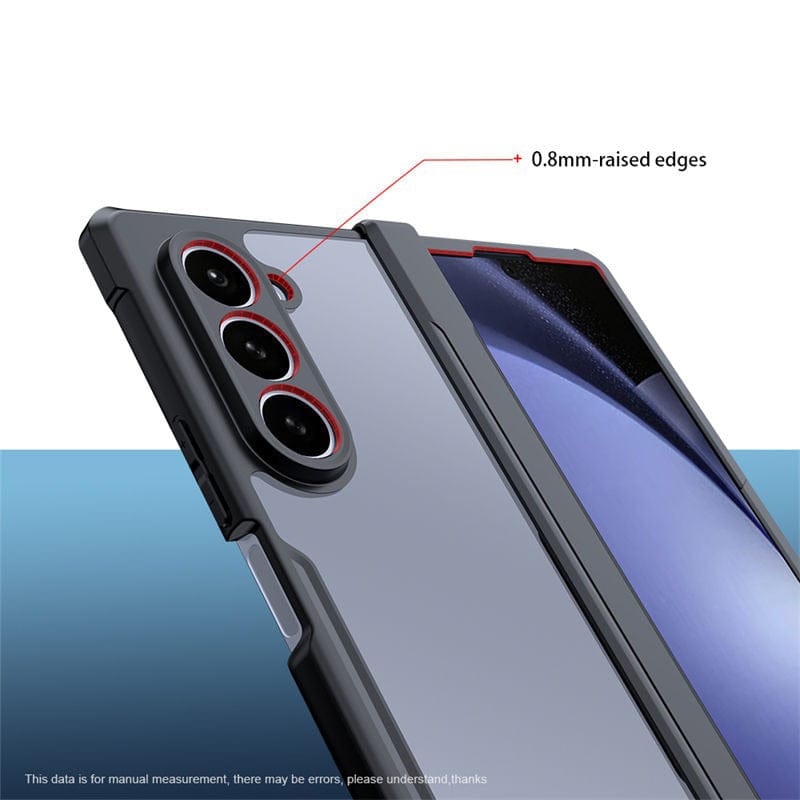 FRATO Fold 6 Collection Samsung Galaxy Z Fold 6 Shockproof Airbags Bumper Transparent Back Front Screen Protector Case Cover(Black)