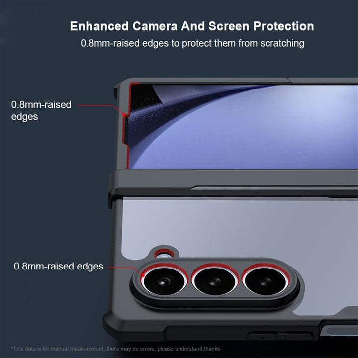 FRATO Fold 6 Collection Samsung Galaxy Z Fold 6 Shockproof Airbags Bumper Transparent Back Front Screen Protector Case Cover(Black)