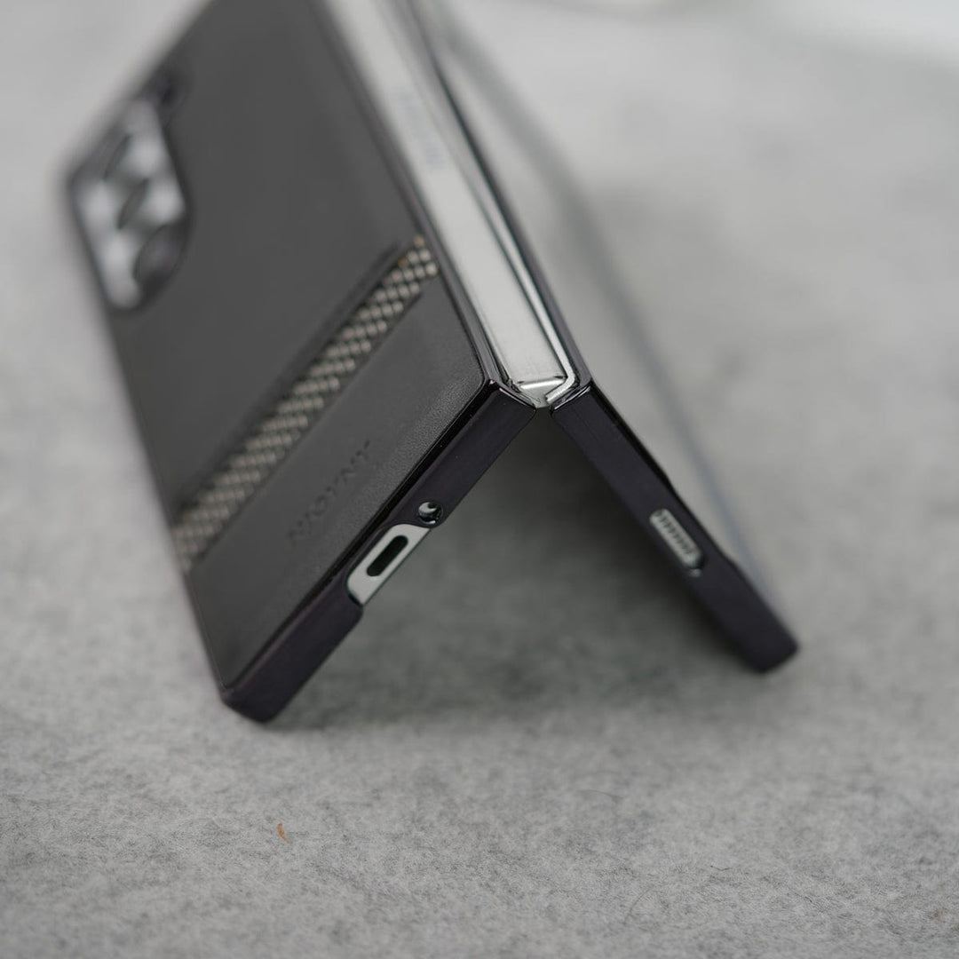 FRATO Fold 6 Collection Samsung Galaxy Z Fold 6 Stripe PU Leather Side Chrome Case With Front Glass