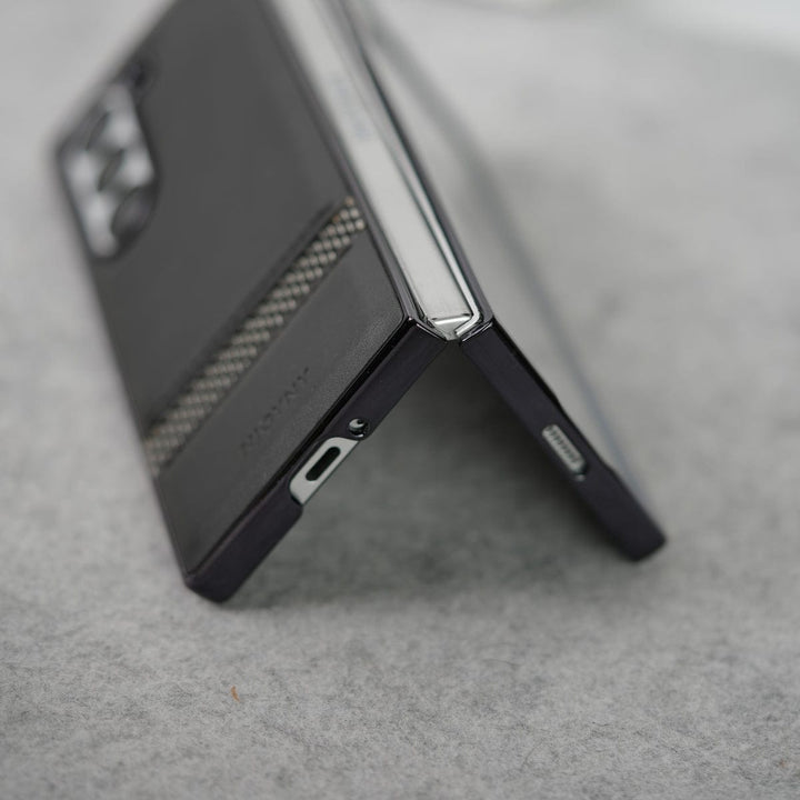 FRATO Fold 6 Collection Samsung Galaxy Z Fold 6 Stripe PU Leather Side Chrome Case With Front Glass