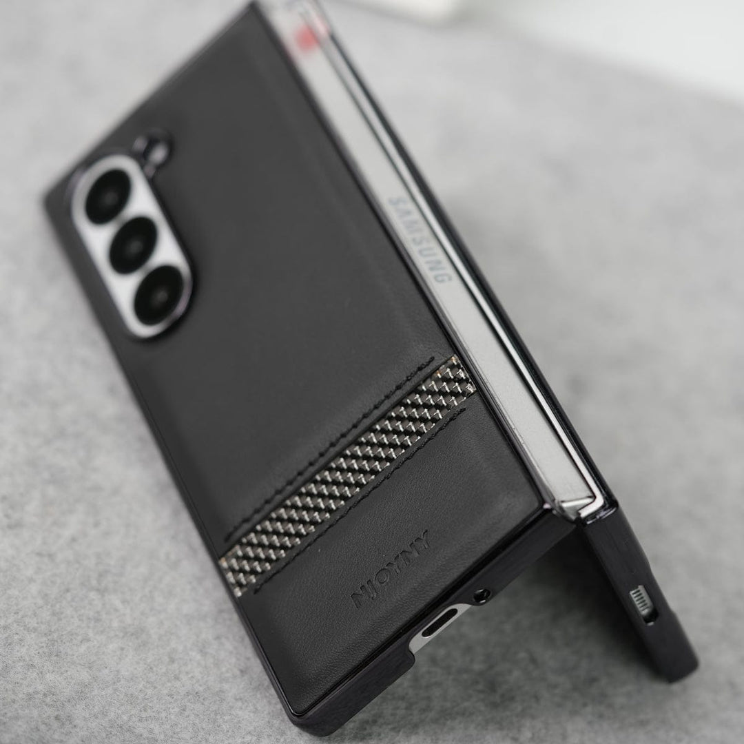 FRATO Fold 6 Collection Samsung Galaxy Z Fold 6 Stripe PU Leather Side Chrome Case With Front Glass