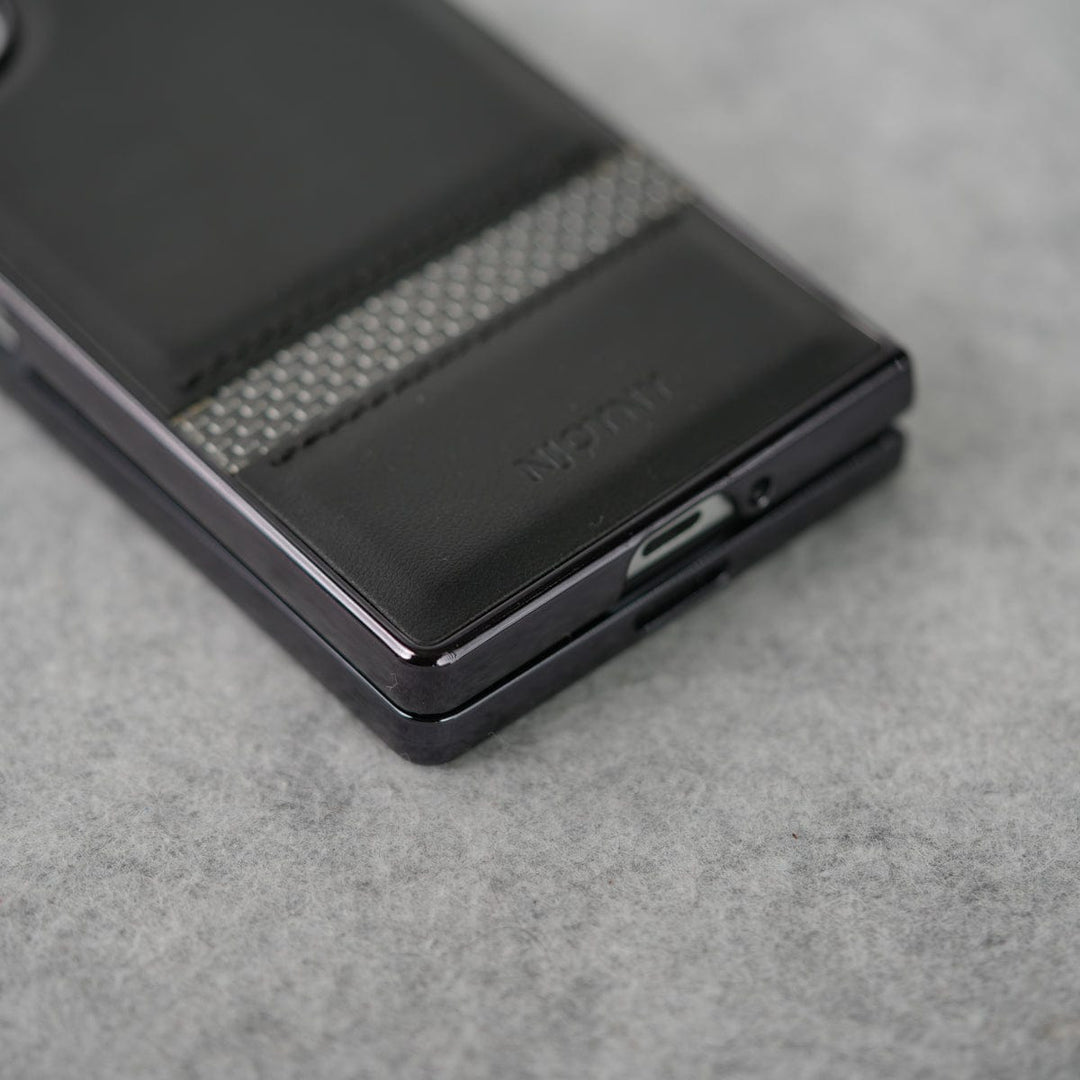 FRATO Fold 6 Collection Samsung Galaxy Z Fold 6 Stripe PU Leather Side Chrome Case With Front Glass