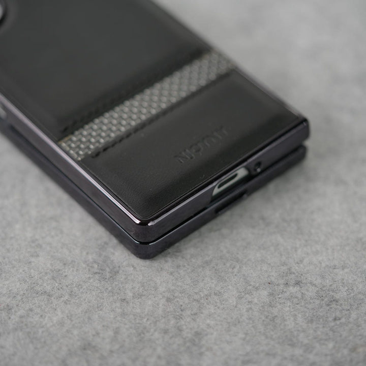 FRATO Fold 6 Collection Samsung Galaxy Z Fold 6 Stripe PU Leather Side Chrome Case With Front Glass