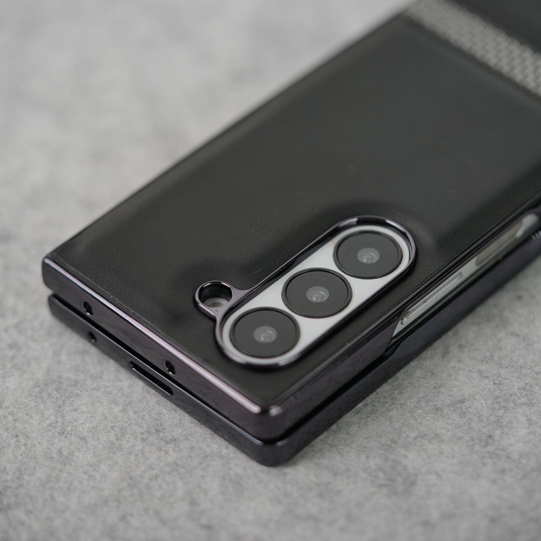 FRATO Fold 6 Collection Samsung Galaxy Z Fold 6 Stripe PU Leather Side Chrome Case With Front Glass