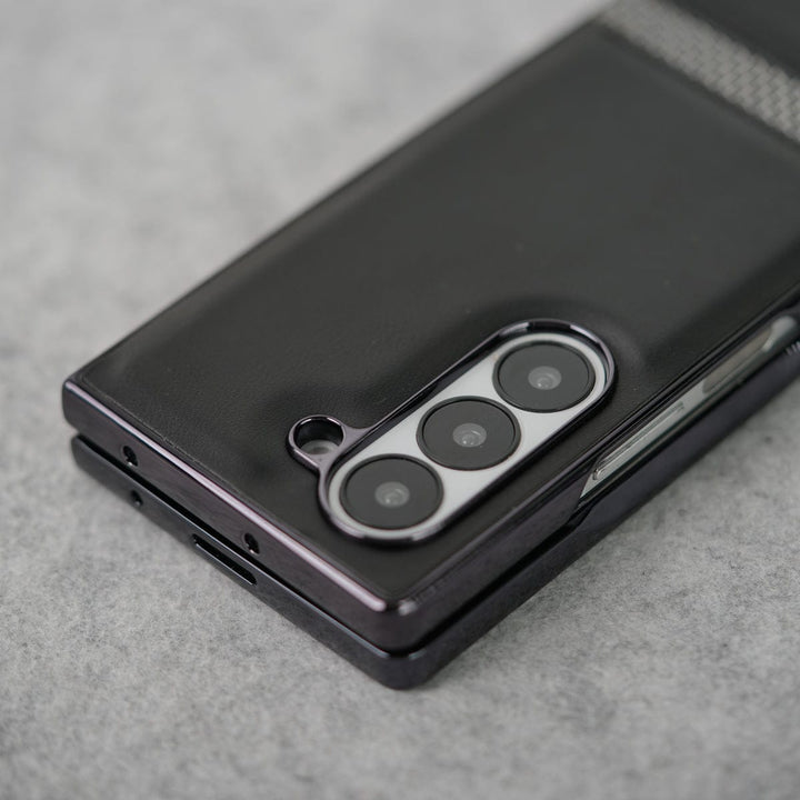 FRATO Fold 6 Collection Samsung Galaxy Z Fold 6 Stripe PU Leather Side Chrome Case With Front Glass