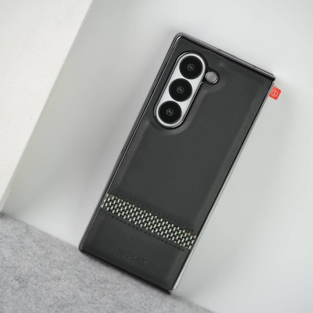 FRATO Fold 6 Collection Samsung Galaxy Z Fold 6 Stripe PU Leather Side Chrome Case With Front Glass