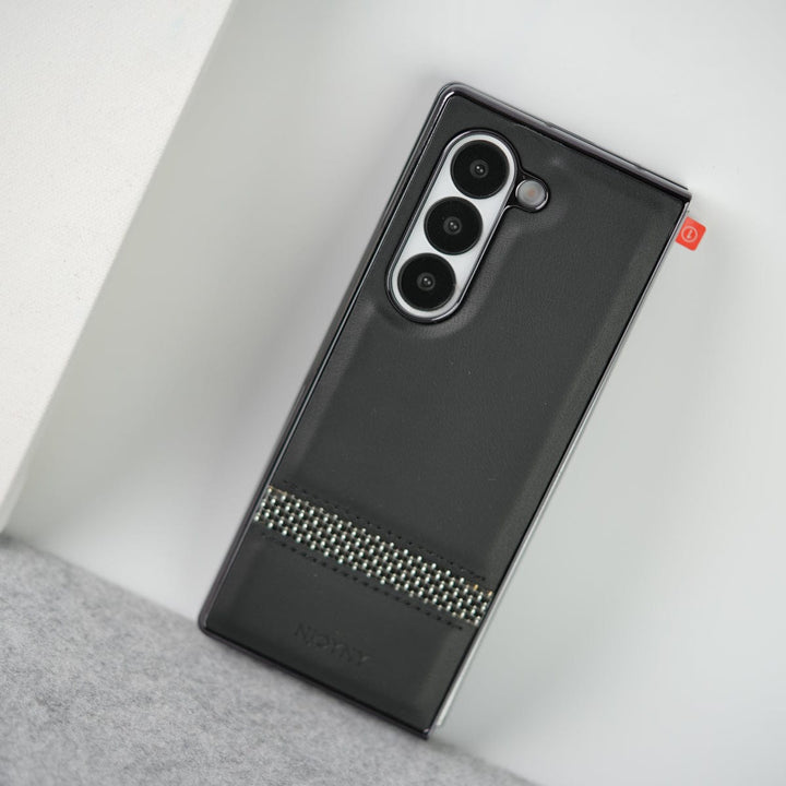 FRATO Fold 6 Collection Samsung Galaxy Z Fold 6 Stripe PU Leather Side Chrome Case With Front Glass