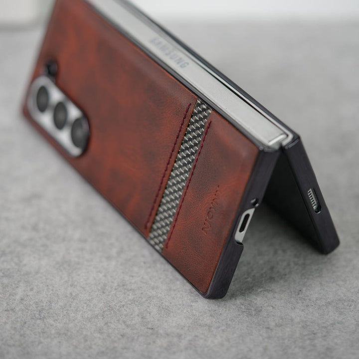 FRATO Fold 6 Collection Samsung Galaxy Z Fold 6 Stripe PU Leather Side Chrome Case With Front Glass