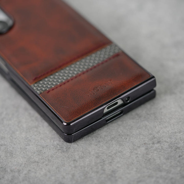 FRATO Fold 6 Collection Samsung Galaxy Z Fold 6 Stripe PU Leather Side Chrome Case With Front Glass