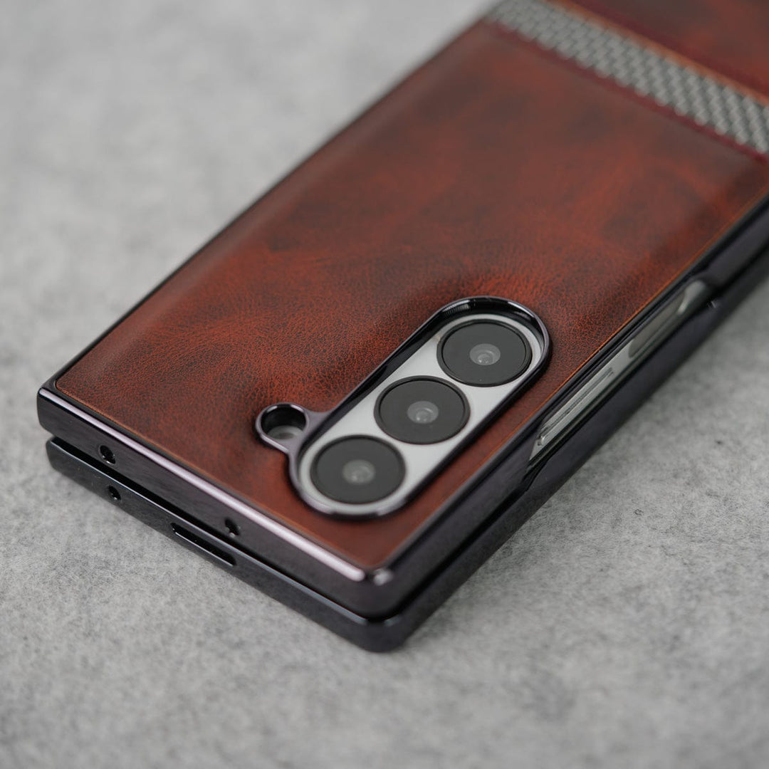 FRATO Fold 6 Collection Samsung Galaxy Z Fold 6 Stripe PU Leather Side Chrome Case With Front Glass