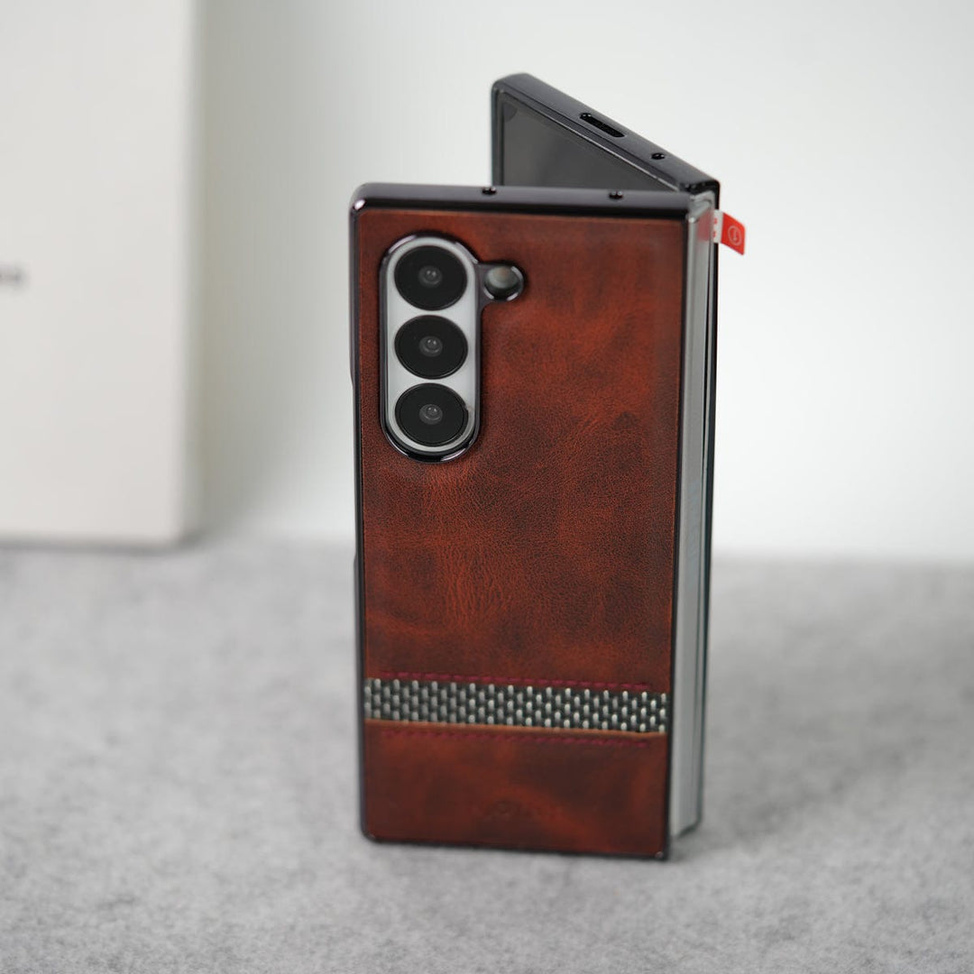 FRATO Fold 6 Collection Samsung Galaxy Z Fold 6 Stripe PU Leather Side Chrome Case With Front Glass