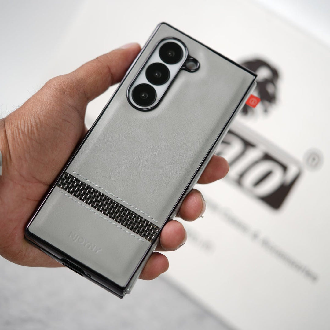 FRATO Fold 6 Collection Samsung Galaxy Z Fold 6 Stripe PU Leather Side Chrome Case With Front Glass