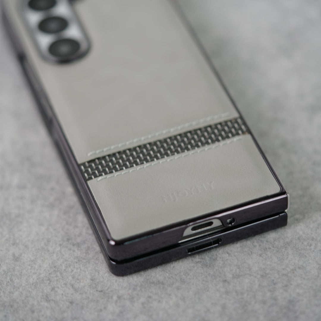 FRATO Fold 6 Collection Samsung Galaxy Z Fold 6 Stripe PU Leather Side Chrome Case With Front Glass