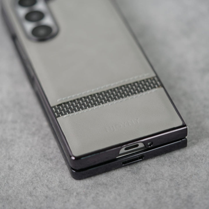 FRATO Fold 6 Collection Samsung Galaxy Z Fold 6 Stripe PU Leather Side Chrome Case With Front Glass