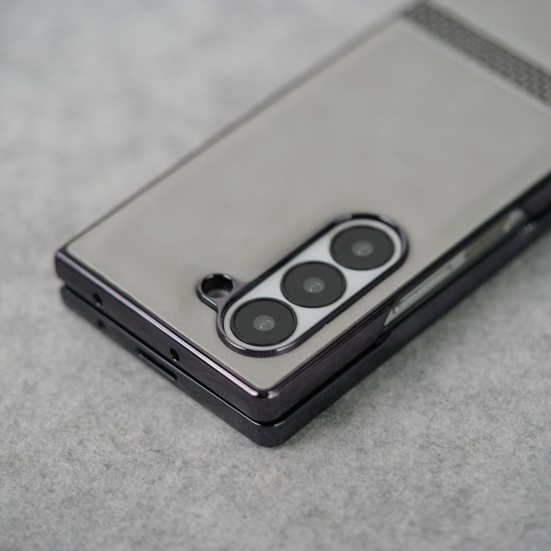 FRATO Fold 6 Collection Samsung Galaxy Z Fold 6 Stripe PU Leather Side Chrome Case With Front Glass