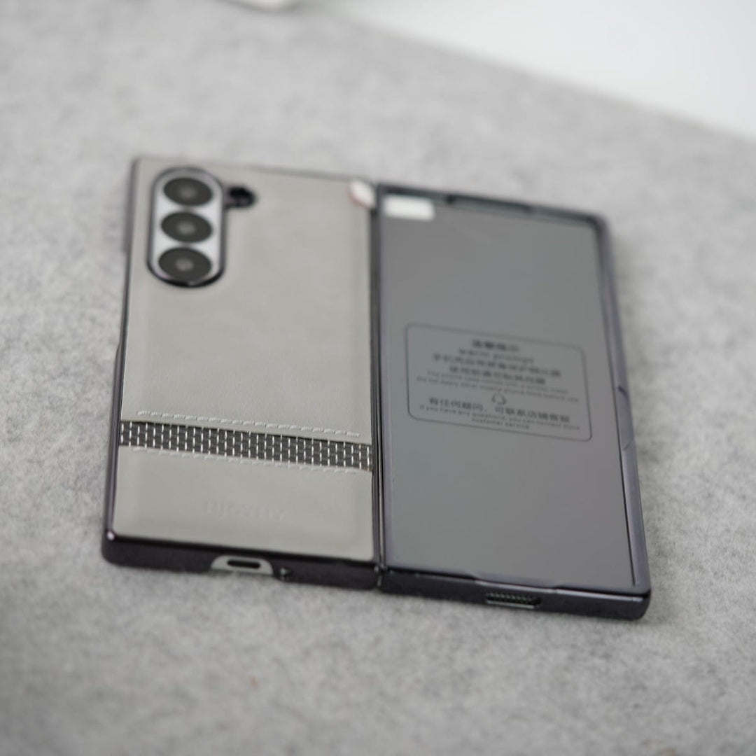 FRATO Fold 6 Collection Samsung Galaxy Z Fold 6 Stripe PU Leather Side Chrome Case With Front Glass