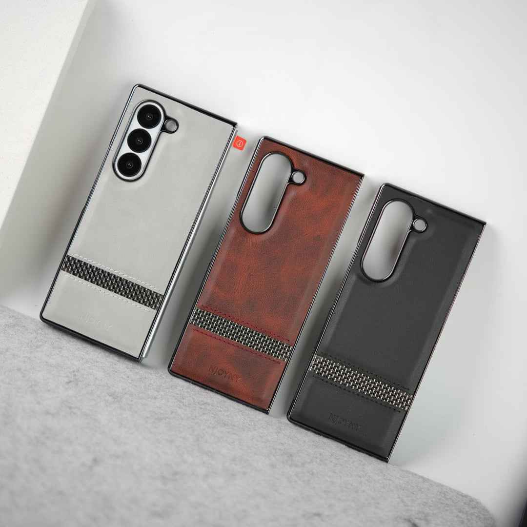 FRATO Fold 6 Collection Samsung Galaxy Z Fold 6 Stripe PU Leather Side Chrome Case With Front Glass
