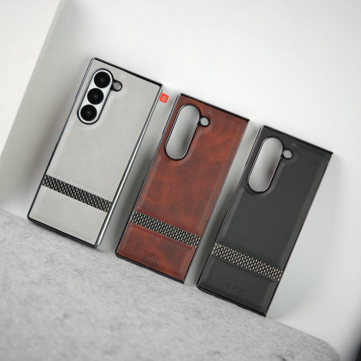 FRATO Fold 6 Collection Samsung Galaxy Z Fold 6 Stripe PU Leather Side Chrome Case With Front Glass