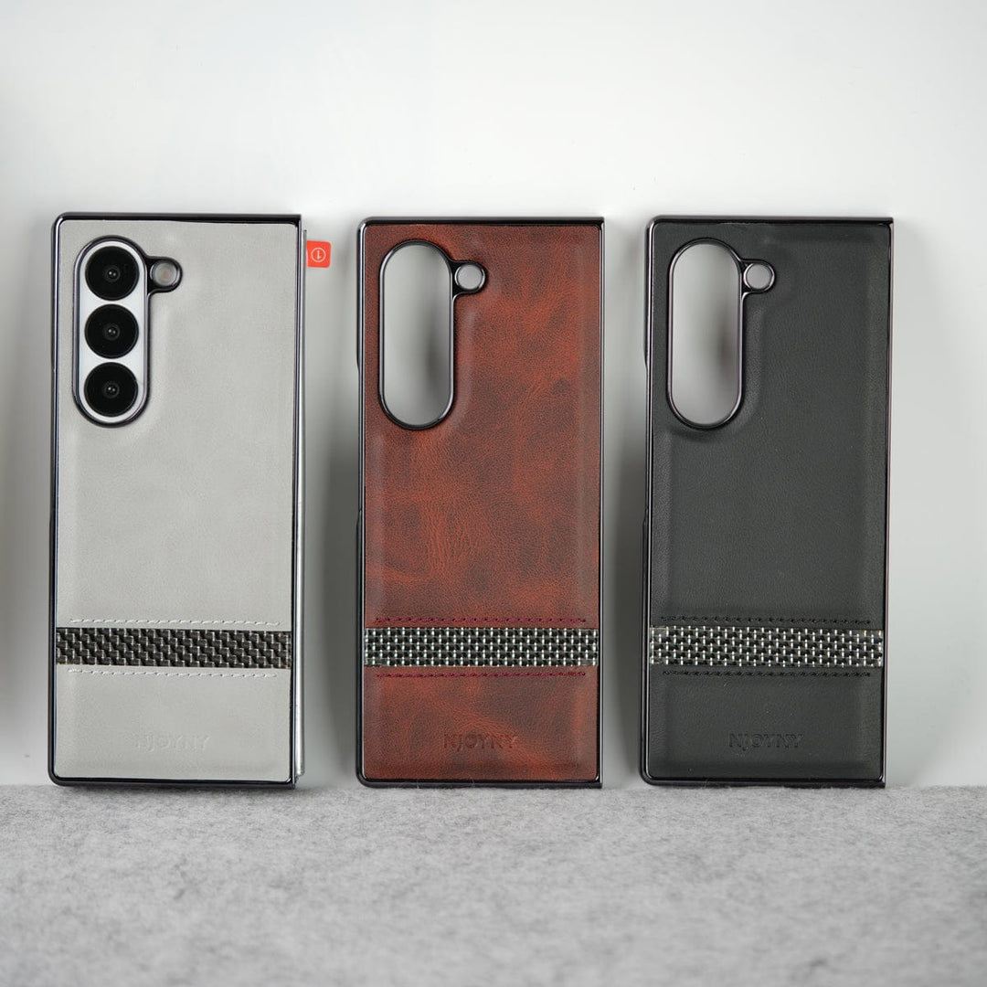 FRATO Fold 6 Collection Samsung Galaxy Z Fold 6 Stripe PU Leather Side Chrome Case With Front Glass