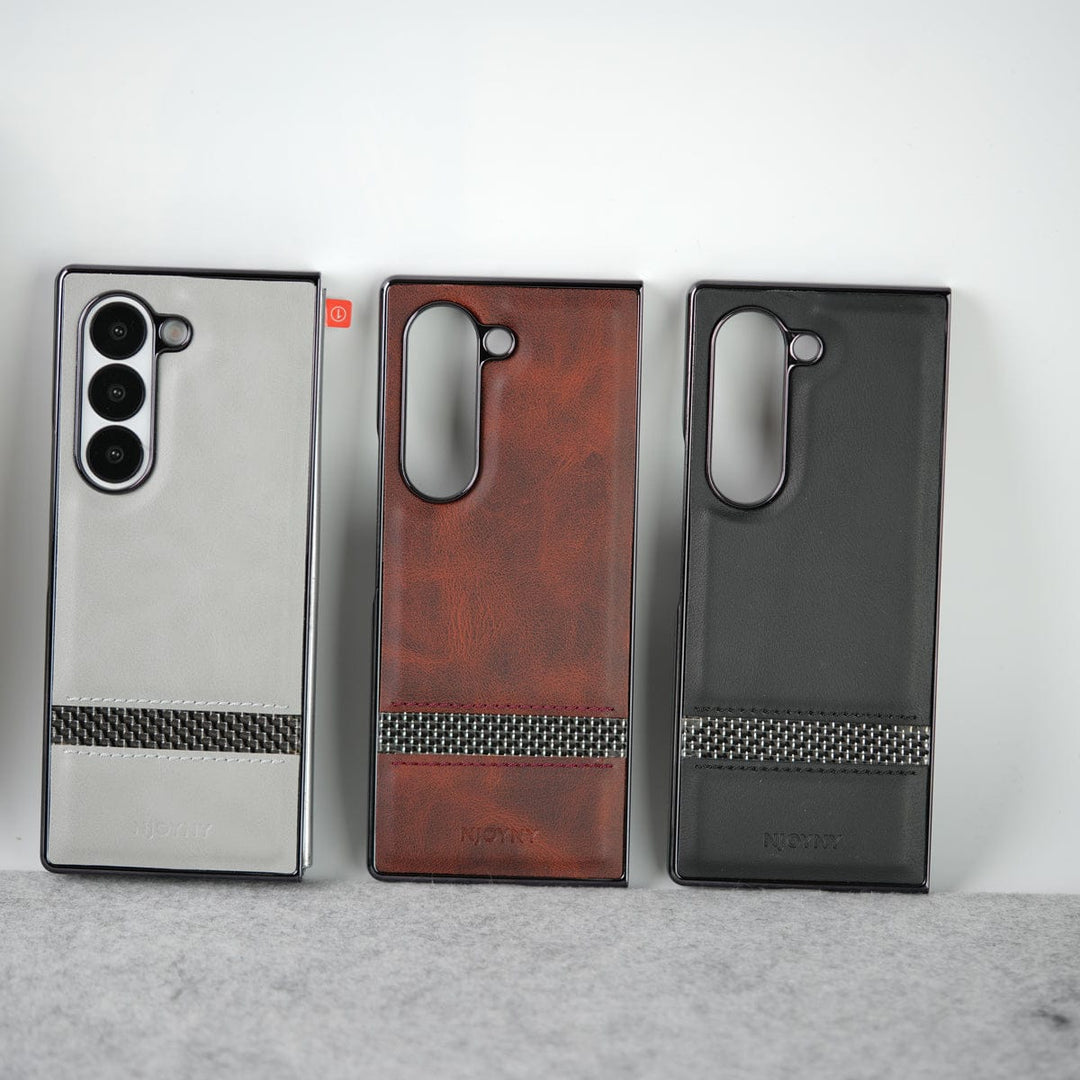 FRATO Fold 6 Collection Samsung Galaxy Z Fold 6 Stripe PU Leather Side Chrome Case With Front Glass