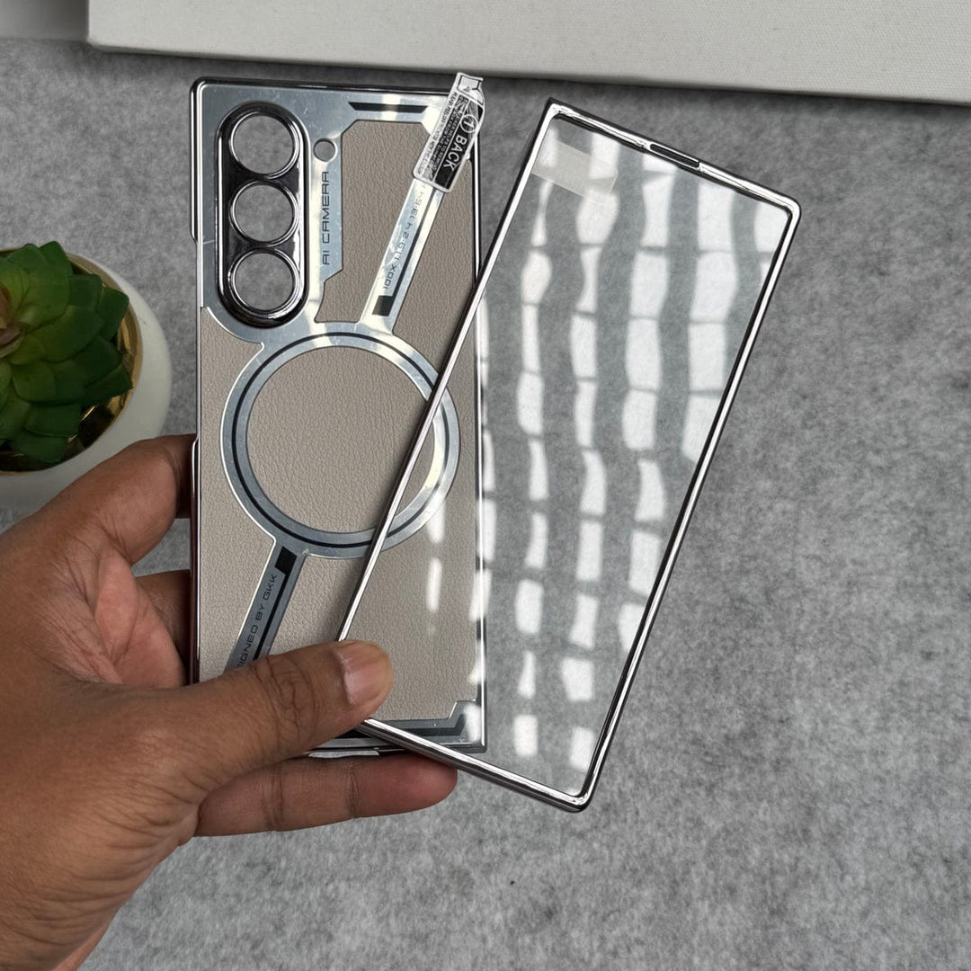 FRATO Fold 6 Collection Samsung Galaxy Z Fold 6 Z Shape Electroplated Magnetic PU Leather Wireless Charging Case Cover