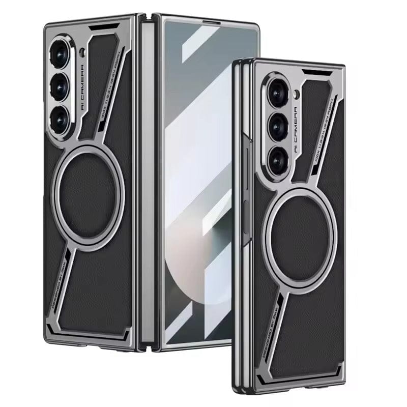 FRATO Fold 6 Collection Samsung Galaxy Z Fold 6 Z Shape Electroplated Magnetic PU Leather Wireless Charging Case Cover
