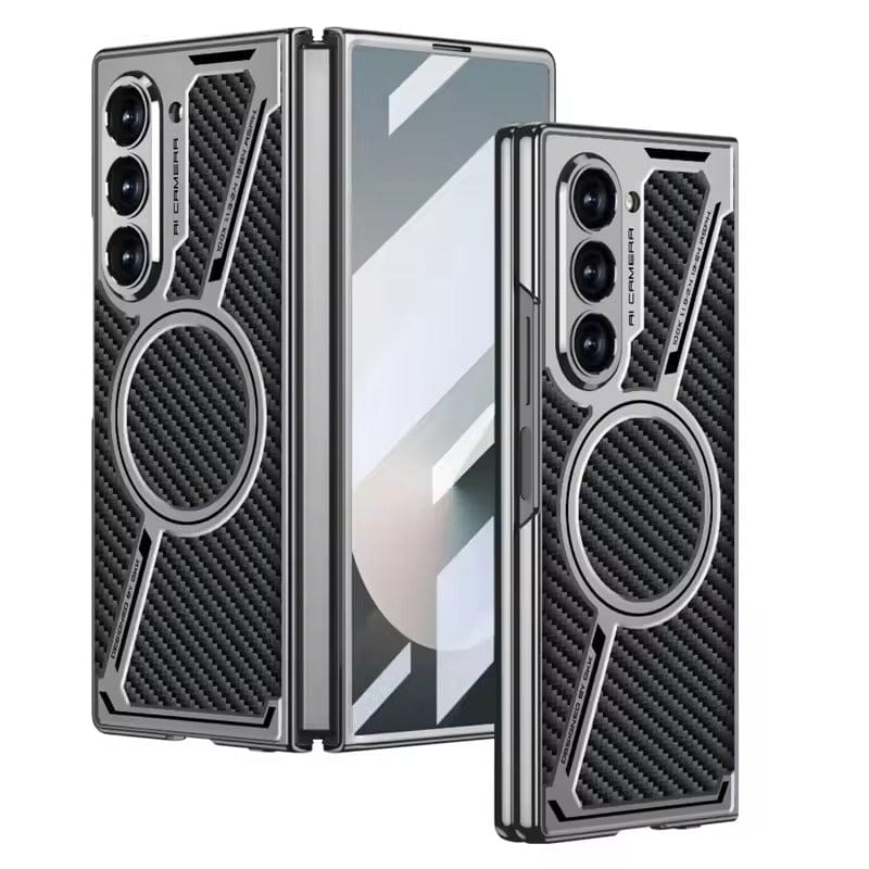 FRATO Fold 6 Collection Samsung Galaxy Z Fold 6 Z Shape Electroplated Magnetic PU Leather Wireless Charging Case Cover