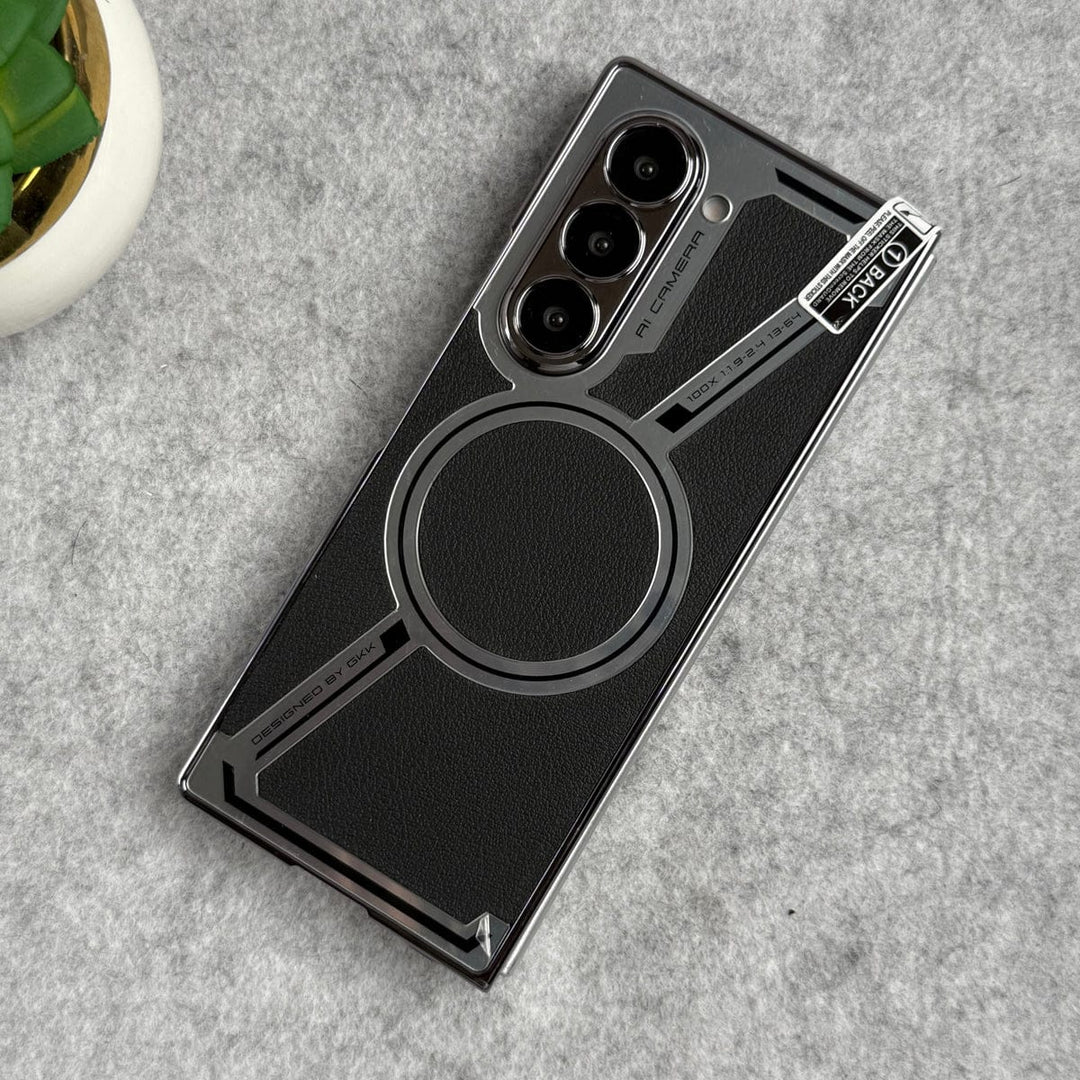 FRATO Fold 6 Collection Samsung Galaxy Z Fold 6 Z Shape Electroplated Magnetic PU Leather Wireless Charging Case Cover