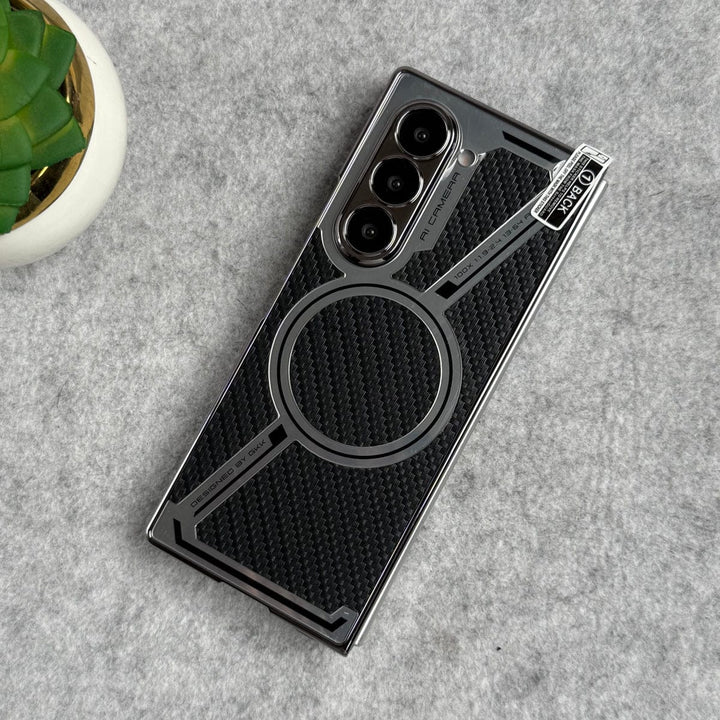 FRATO Fold 6 Collection Samsung Galaxy Z Fold 6 Z Shape Electroplated Magnetic PU Leather Wireless Charging Case Cover