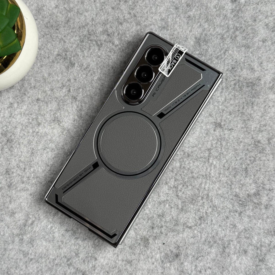FRATO Fold 6 Collection Samsung Galaxy Z Fold 6 Z Shape Electroplated Magnetic PU Leather Wireless Charging Case Cover
