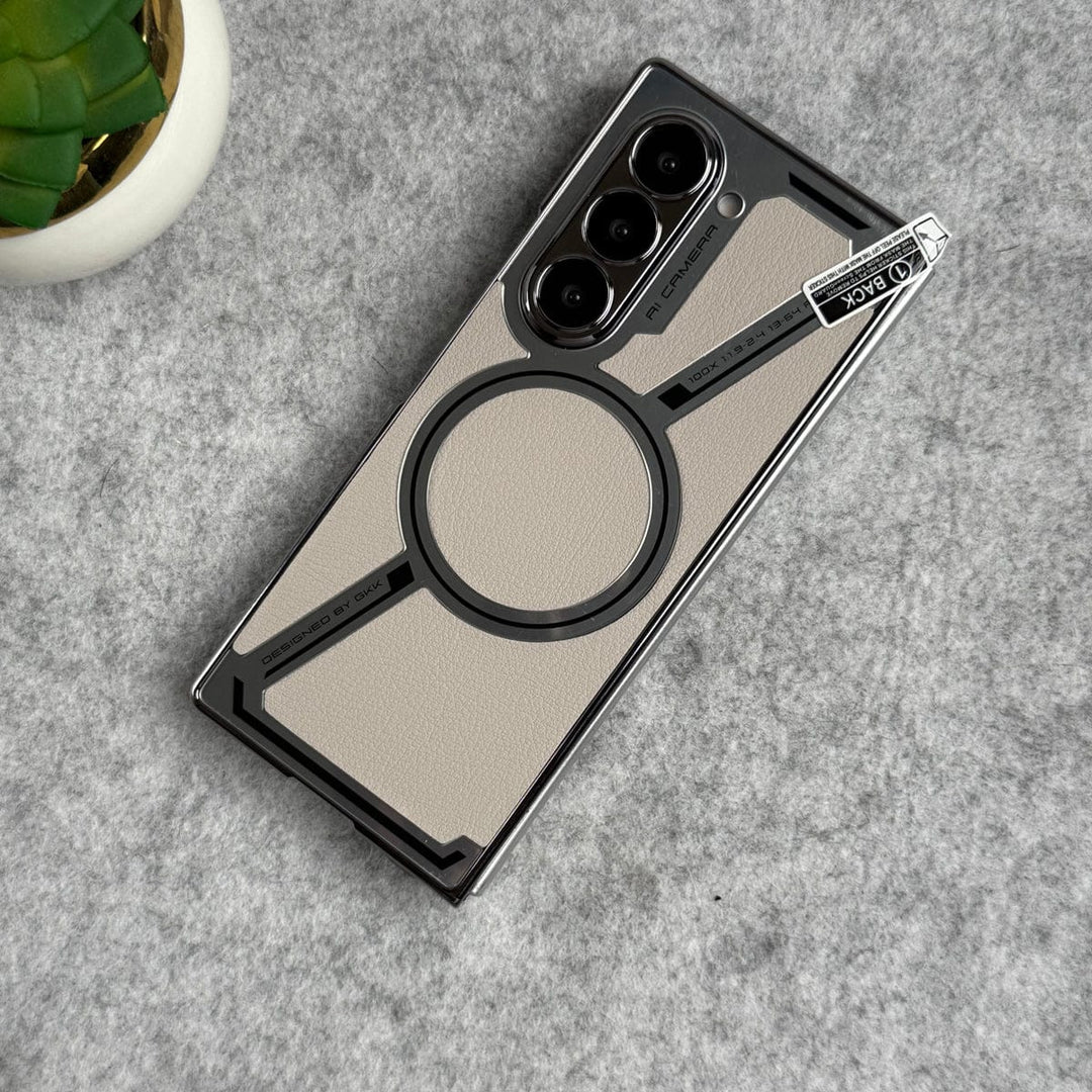 FRATO Fold 6 Collection Samsung Galaxy Z Fold 6 Z Shape Electroplated Magnetic PU Leather Wireless Charging Case Cover