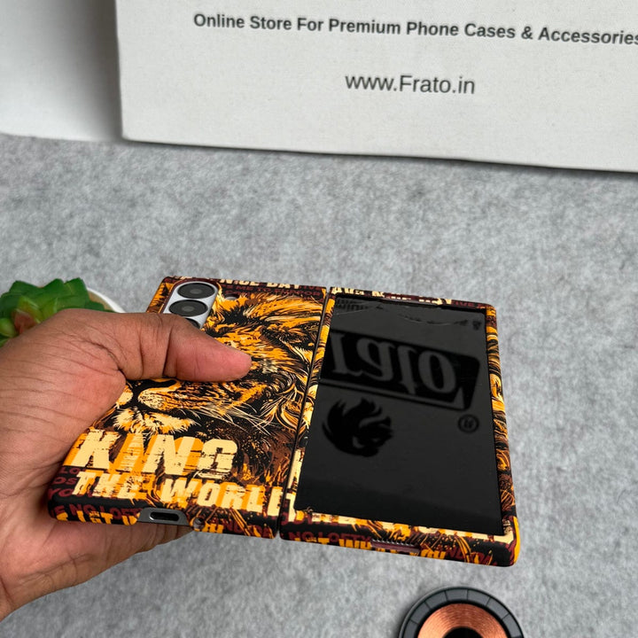 FRATO Fold 6 Collection Samsung Galaxy Z Fold Series Carbon Fiber Texture Tiger Lion Design Hard Pc MagSafe Case Cover