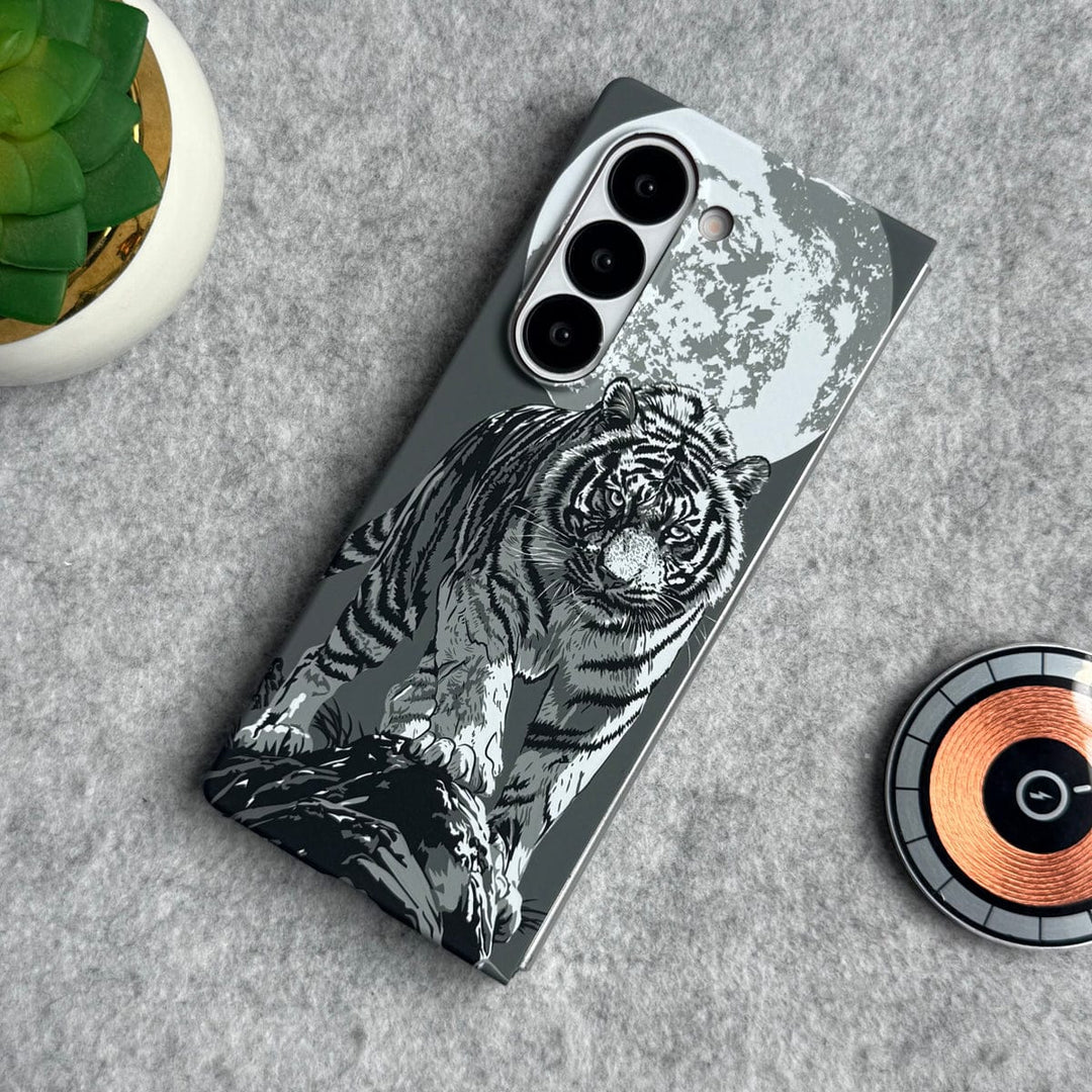 FRATO Fold 6 Collection Samsung Galaxy Z Fold Series Carbon Fiber Texture Tiger Lion Design Hard Pc MagSafe Case Cover