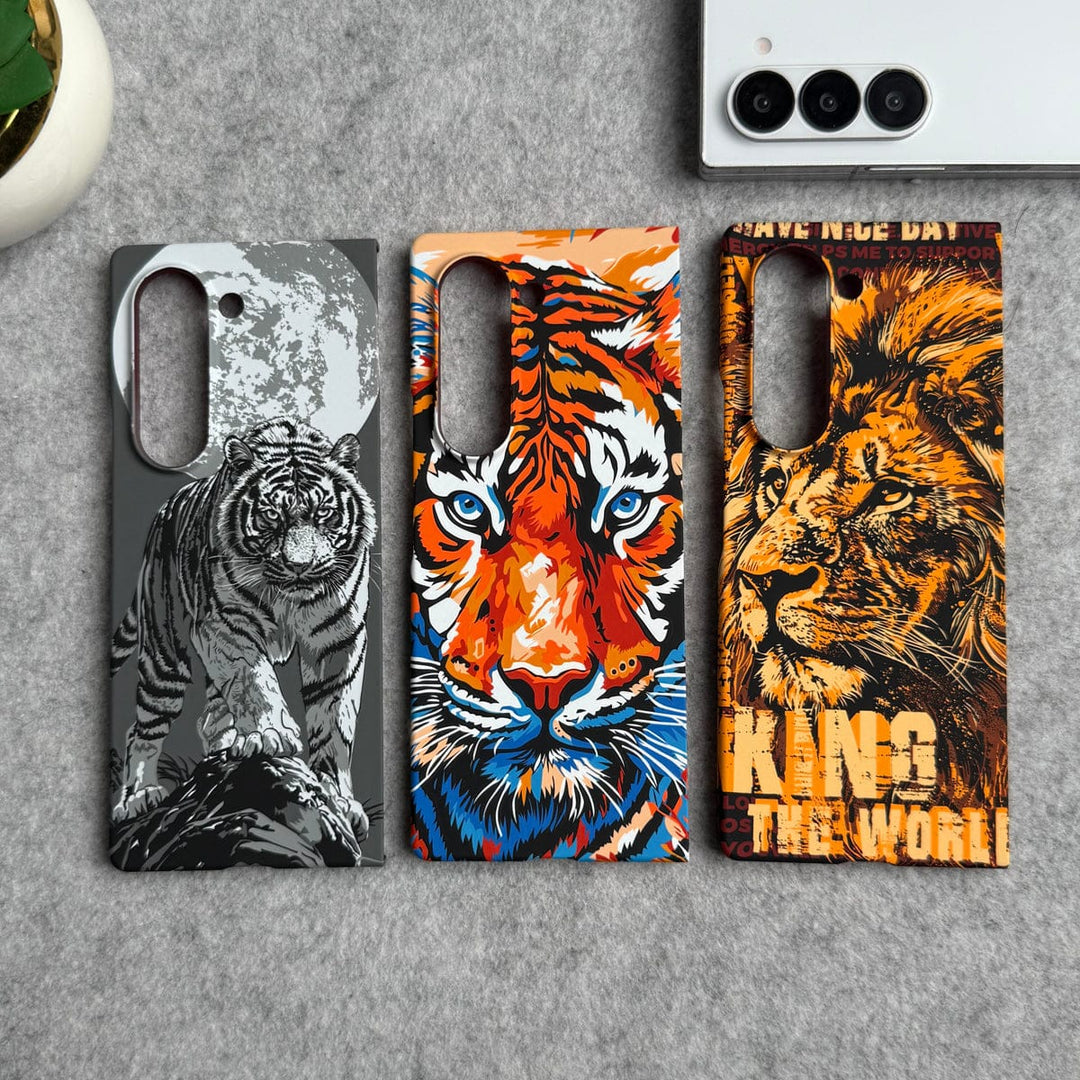 FRATO Fold 6 Collection Samsung Galaxy Z Fold Series Carbon Fiber Texture Tiger Lion Design Hard Pc MagSafe Case Cover